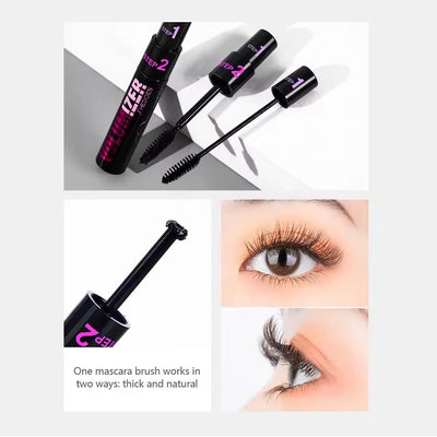 2 In 1 Long Curled Thick Mascara Silica Gel Brush Lengthening Volume Waterproof Lasting Eyelash Mascara Beauty Eyes Cosmetics