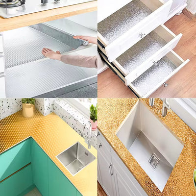 Kitchen Oil-proof Self Adhesive Stickers Anti Fouling High Temperature Waterproof Aluminum Foil Wallpaper Cabinet Contact Papers