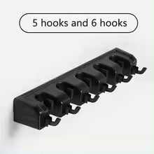 Wall Mounted Mop Holder 3/4/5 Position Multi-Functional Broom Hanger Black Plastic Mop Holder