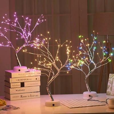 Mini Christmas LED Night Light Tree Copper Wire Garland Lamp