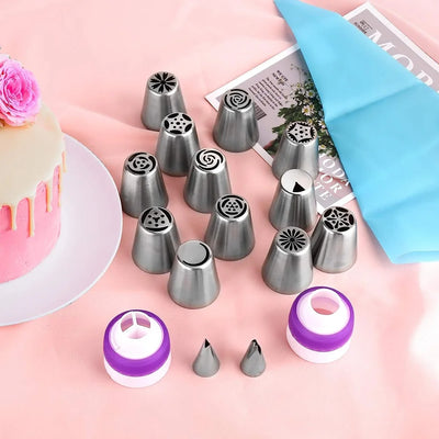 27 Pieces  Stainless Steel Russian Tulip Frosting Piping Nozzle Pastry Cream Tip Nozzle Cake Decoration Set