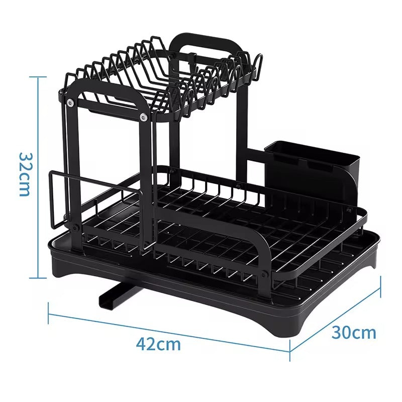 Rotating storage rack double-layer kitchen tableware drying rack with drain tableware storage rack