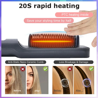 Multifunctional Hair Straightener Electric Brush,  Negative Ion Anti-Scalding Styling Comb