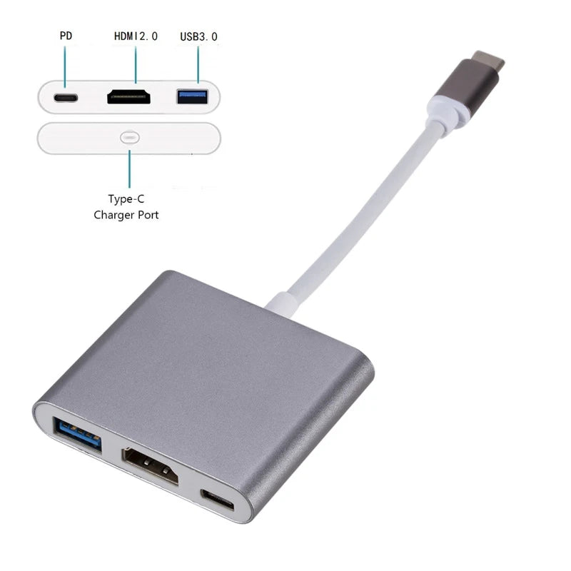 3 in 1 Type C To HDMI-compatible USB 3.0 Charging Adapter