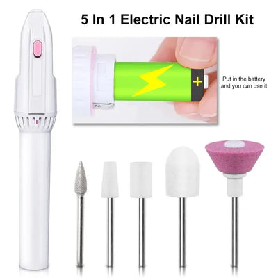 5 In 1 MINI Electric Nail Drill Kit Manicure Pedicure Grinding Polishing Nail Art Sanding File Pen - Primo Essentialz