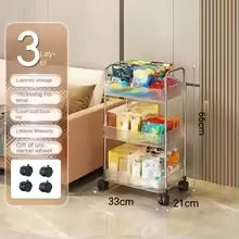 Multilayer Acrylic Trolley with Wheel Transparent Storage Rack Living Room Snack Storages Shelf Bathroom Mobile Shelf Home Items