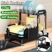 Rotating storage rack double-layer kitchen tableware drying rack with drain tableware storage rack