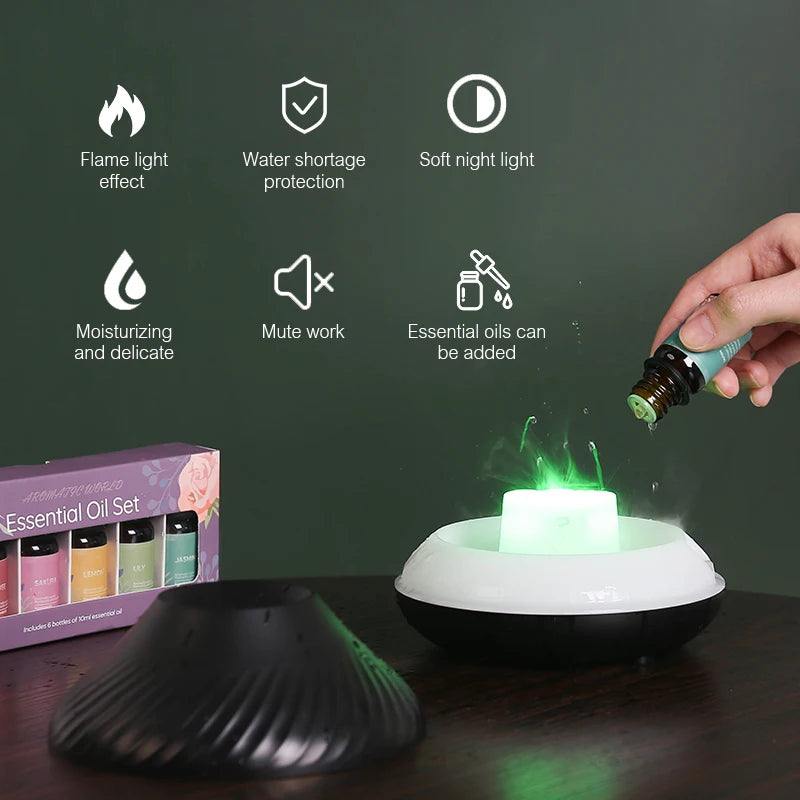 Portable USB Essential Oil Diffuser, Air Humidifier Lamp with Colour Flame And Night Light - Primo Essentialz