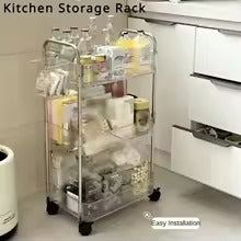 Multilayer Acrylic Trolley with Wheel Transparent Storage Rack Living Room Snack Storages Shelf Bathroom Mobile Shelf Home Items