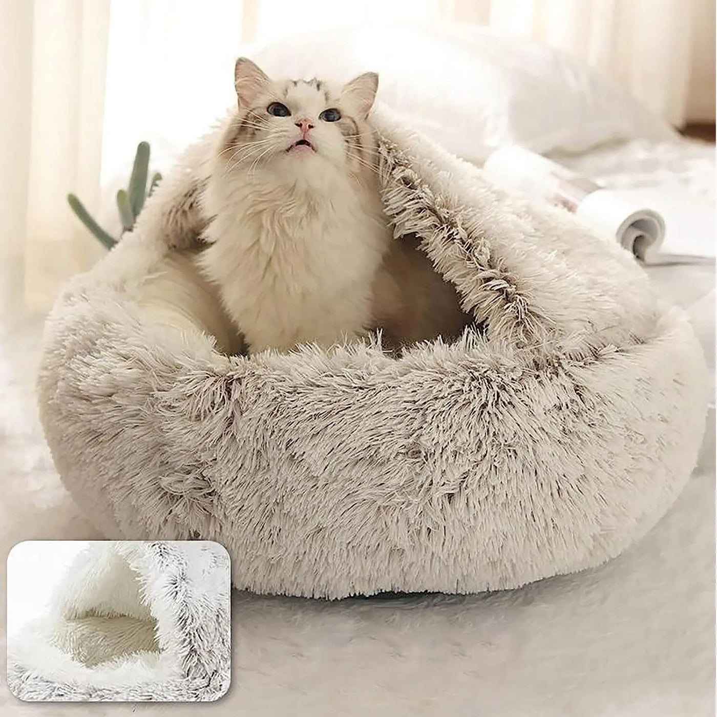 Soft Plush Pet Bed with Cover Round Cat Bed Pet Mattress
