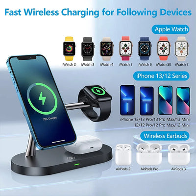 3 in 1 Wireless Charger Stand Magnetic For iPhone 12 13 14 15/Apple Watch 9 8 7 6 5/Airpods 2 3 Pro