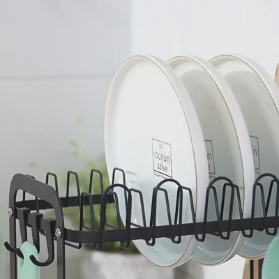 Rotating storage rack double-layer kitchen tableware drying rack with drain tableware storage rack